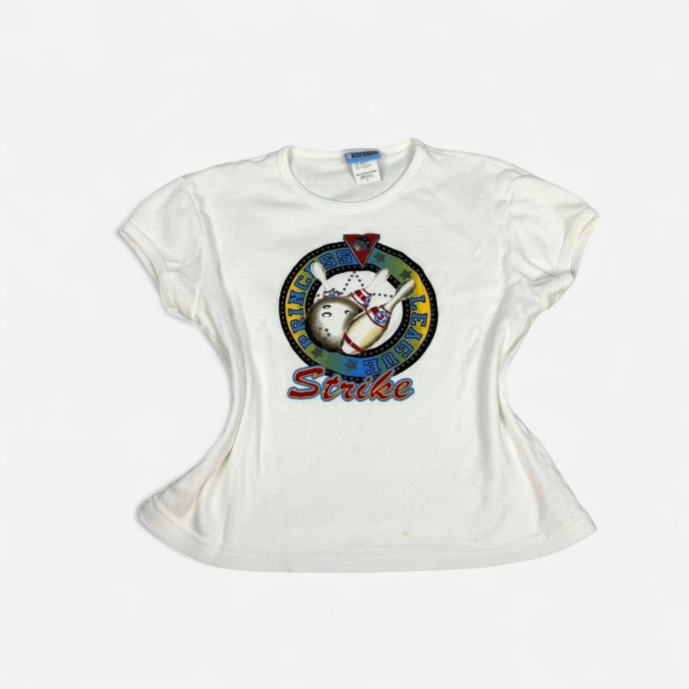 Vintage 90s white short sleeve bowling sparkly baby tee